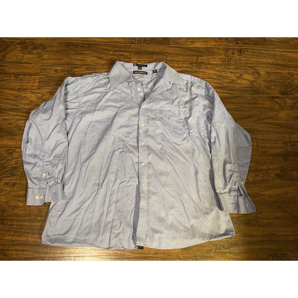 Tommy Hilfiger Mens 18 34-35 Blue Strip Long Sleeved Casual Button Down Shirt